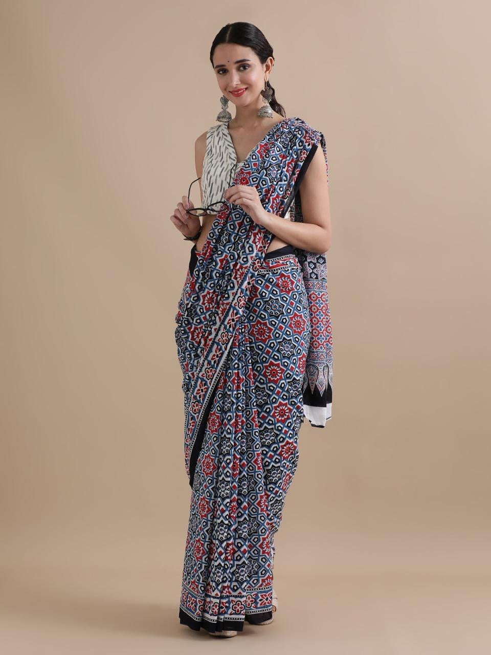 Blue Cotton Mulmul Saree with Blouse Piece – Earthy Elegance in a Feather-Light Drape
