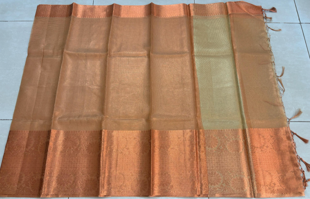 SAMVITA Copper Tissue Silk Saree with Blouse Piece – Sheer Elegance in Every Drape
