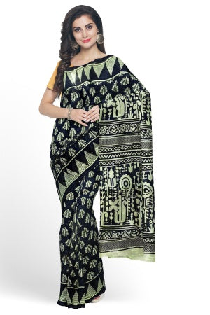 SAMVITA Black Cotton Saree - Pure Cotton Elegance With All Over Printed Design