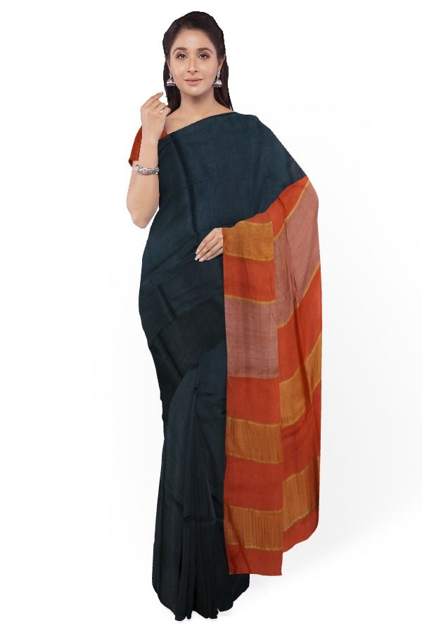 Black Cotton Silk Bengal Handloom Saree - Samvita