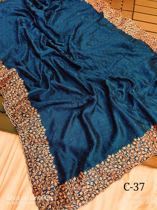 Blue Embroidered Georgette Saree with Blouse Piece – Effortless Elegance, Thread by Thread