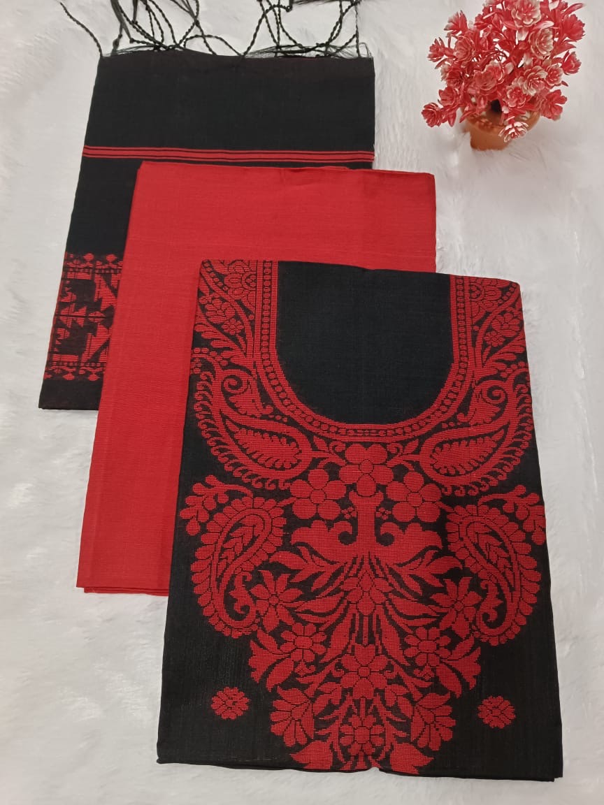 Black Woven Salwar Suit – Unstitched Dress Material for Effortless Elegance