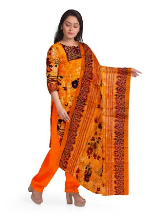 Orange Pure Cotton Printed Salwar Suit Fabric – Breathable Elegance in Soothing Hues