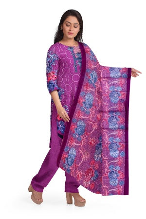 Lavender Pure Cotton Printed Salwar Suit Fabric – Breathable Elegance in Soothing Hues