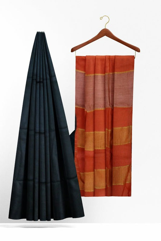 Black Cotton Silk Bengal Handloom Saree - Samvita