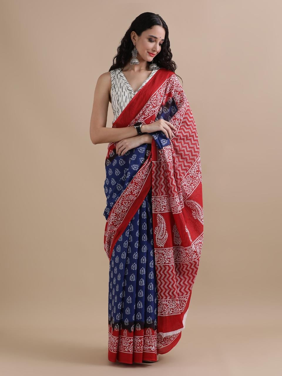 Blue Cotton Mulmul Saree with Blouse Piece – Earthy Elegance in a Feather-Light Drape