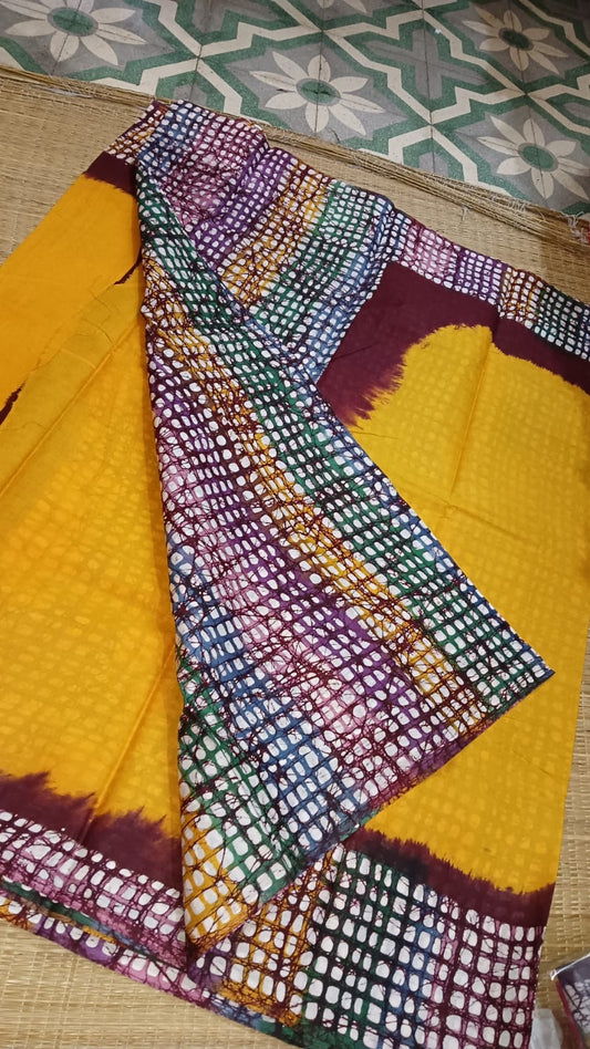 Soft Cotton Batik Painted Saree with Blouse Piece