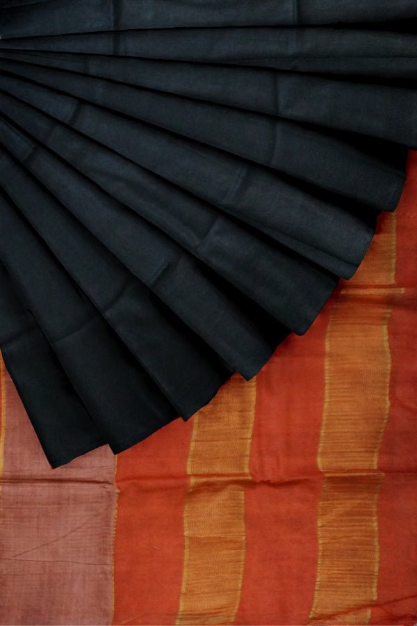Black Cotton Silk Bengal Handloom Saree - Samvita