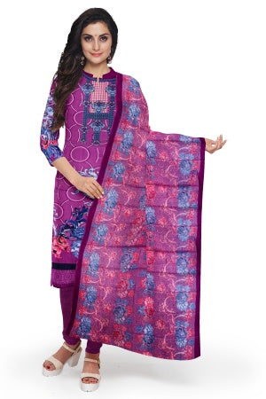 Lavender Pure Cotton Printed Salwar Suit Fabric – Breathable Elegance in Soothing Hues