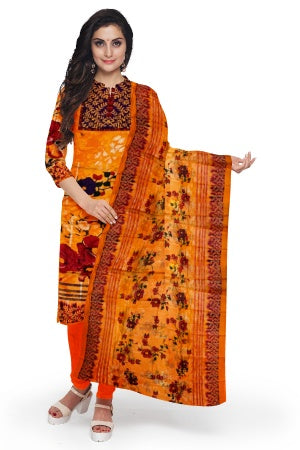 Orange Pure Cotton Printed Salwar Suit Fabric – Breathable Elegance in Soothing Hues