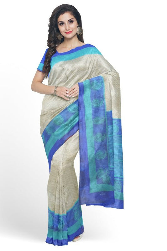 Cream Blended Silk Printed Manipur Saree - Samvita