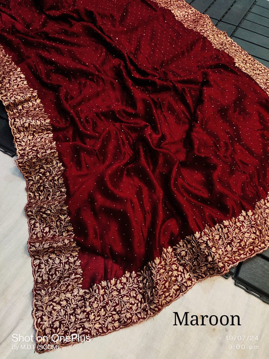 Red Embroidered Georgette Saree with Blouse Piece – Effortless Elegance, Thread by Thread