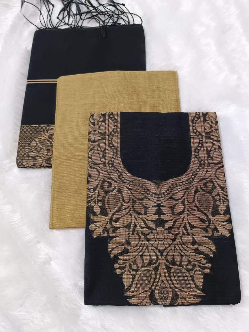 Black Woven Salwar Suit – Unstitched Dress Material for Effortless Elegance