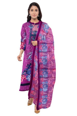 Lavender Pure Cotton Printed Salwar Suit Fabric – Breathable Elegance in Soothing Hues