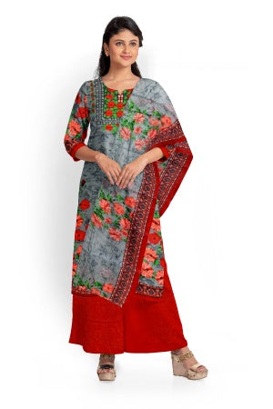 Grey Pure Cotton Printed Salwar Suit Fabric – Breathable Elegance in Soothing Hues