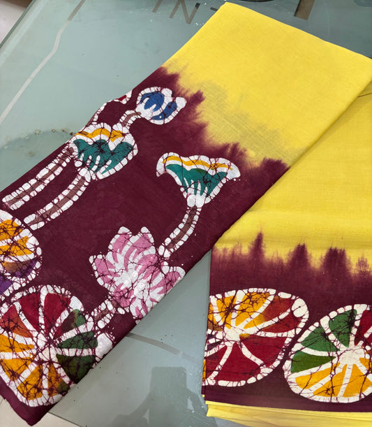 Soft Cotton Batik Painted Saree with Blouse Piece