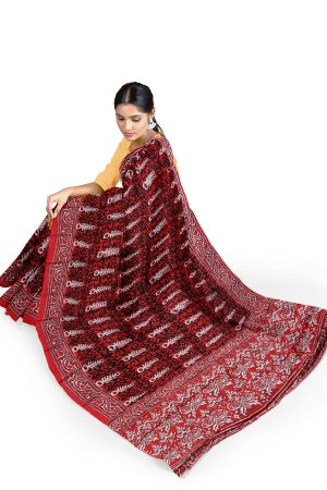 SAMVITA Red Cotton Saree - Pure Cotton Elegance With All Over Printed Design