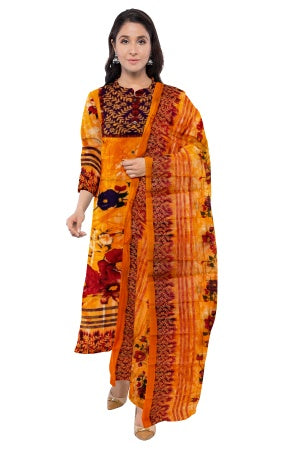 Orange Pure Cotton Printed Salwar Suit Fabric – Breathable Elegance in Soothing Hues