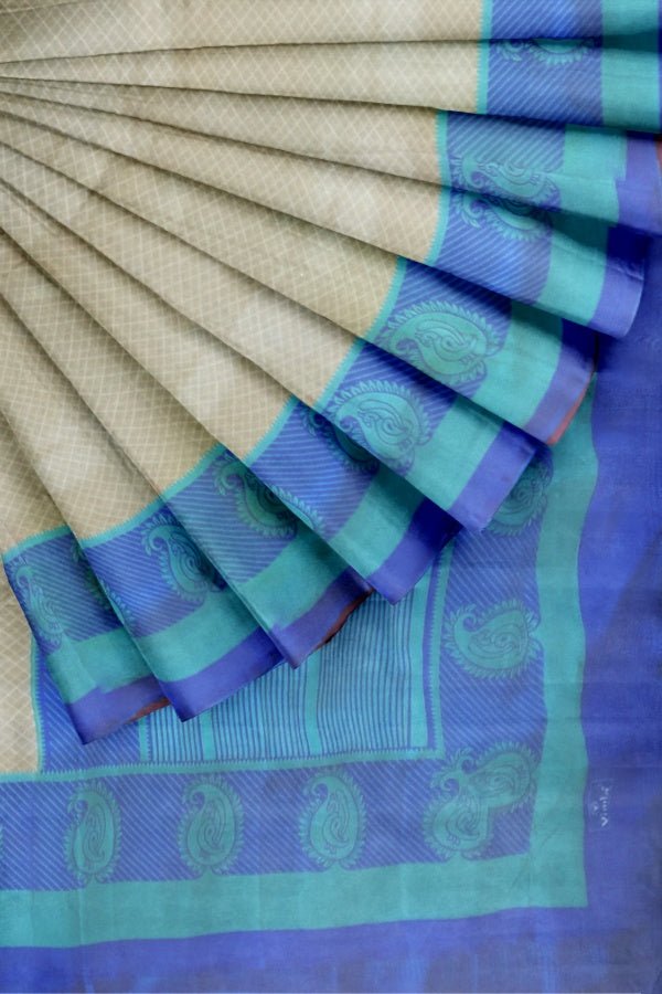 Cream Blended Silk Printed Manipur Saree - Samvita