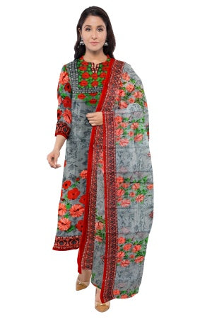 Grey Pure Cotton Printed Salwar Suit Fabric