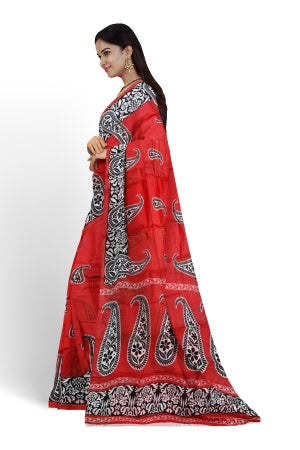 SAMVITA Red Cotton Saree - Pure Cotton Elegance With All Over Printed Design