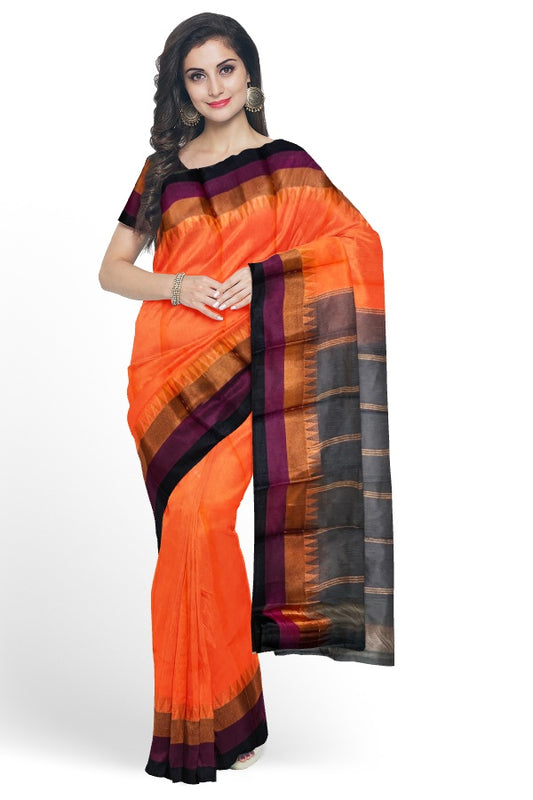 SAMVITA Orange South Cotton Silk Saree with Zari Border - Tradition meets the latest trends