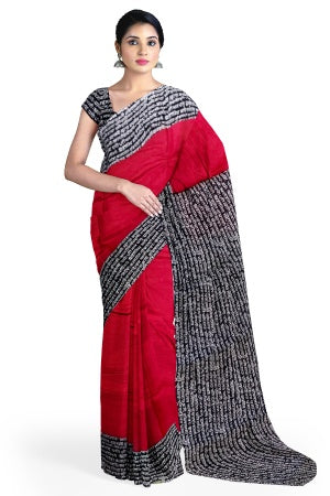 SAMVITA Red Cotton Saree - Pure Cotton Elegance With All Over Printed Design