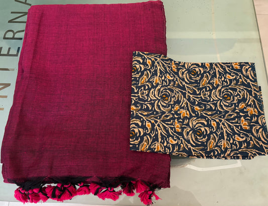 Magenta Cotton Handloom Saree with Designer Blouse Piece