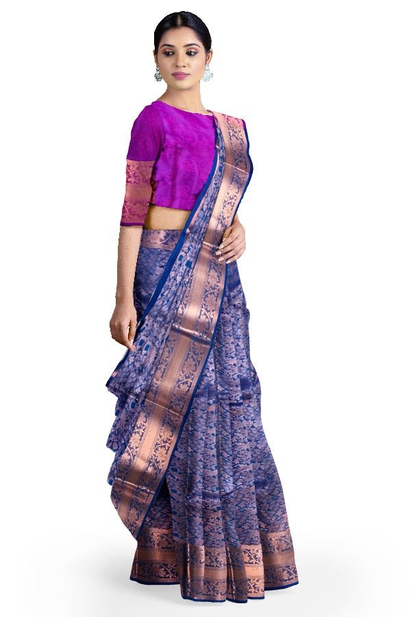 Blue Silk Brocade Saree - Samvita