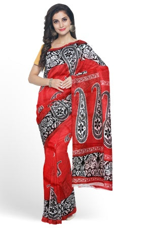 SAMVITA Red Cotton Saree - Pure Cotton Elegance With All Over Printed Design