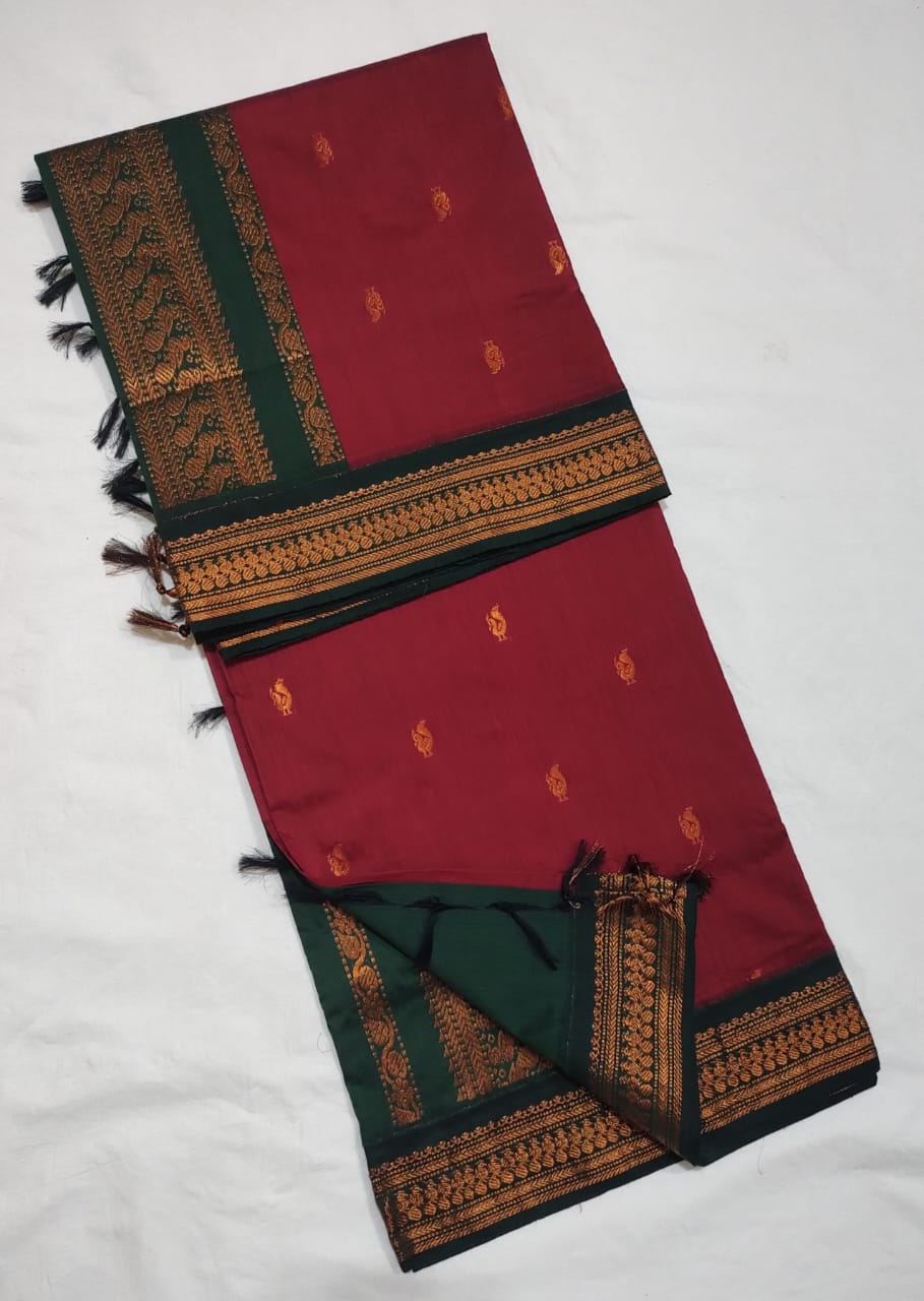 Red Cotton Silk Kalyani Gadwal Saree with Butta and Zari Pallu – Grace Rooted in Heritage