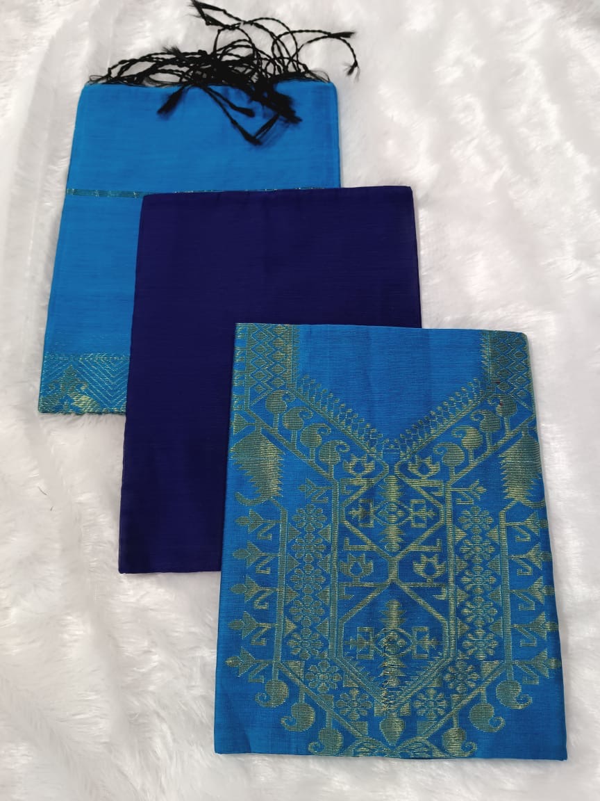 Blue Woven Salwar Suit – Unstitched Dress Material for Effortless Elegance