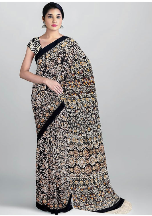 Black Cotton Mulmul Saree with Blouse Piece – Earthy Elegance in a Feather-Light Drape