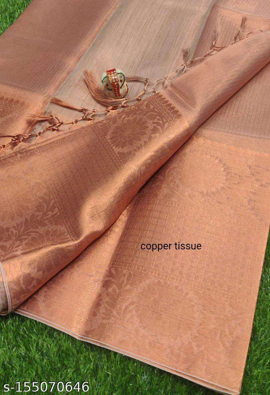 SAMVITA Copper Tissue Silk Saree with Blouse Piece – Sheer Elegance in Every Drape