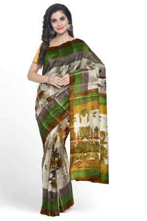 Sustainable Cream Silk Saree | Handwoven Banana Stem Fiber | Samvita