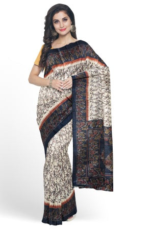Sustainable Cream Silk Saree | Handwoven Banana Stem Fiber | Samvita