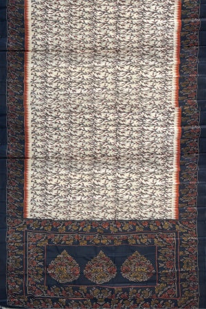 Sustainable Cream Silk Saree | Handwoven Banana Stem Fiber | Samvita