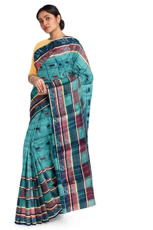 Blue Bengal Handloom Saree - Samvita Pure Cotton Elegance With All Over Woven Design