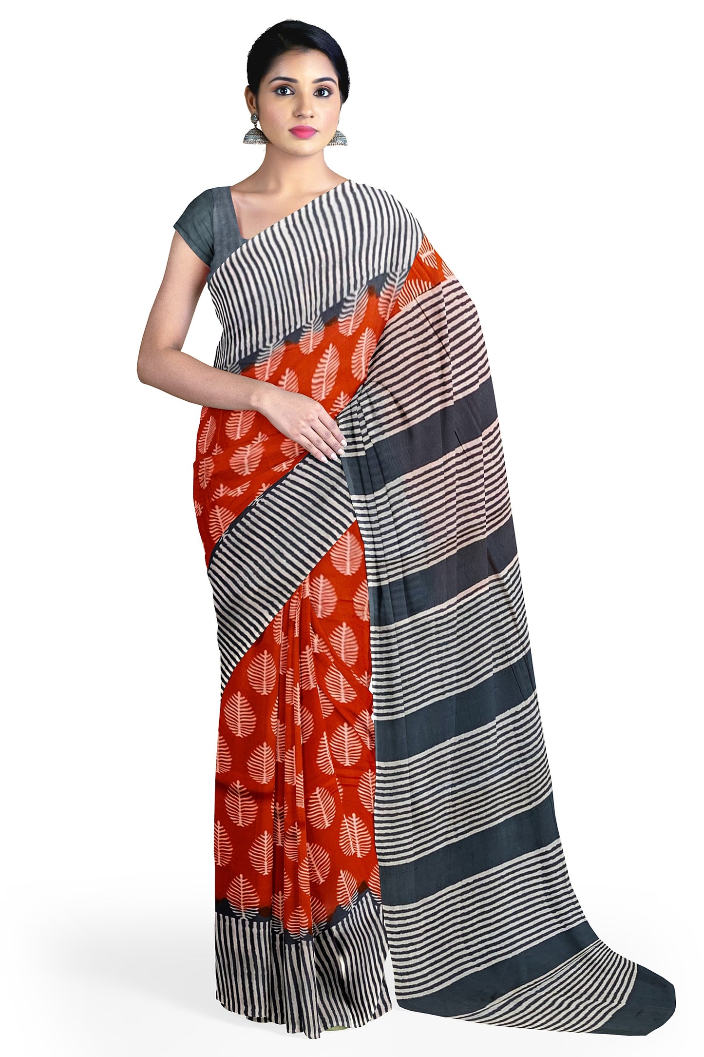 Orange Cotton Mulmul Saree with Blouse Piece – Earthy Elegance in a Feather-Light Drape