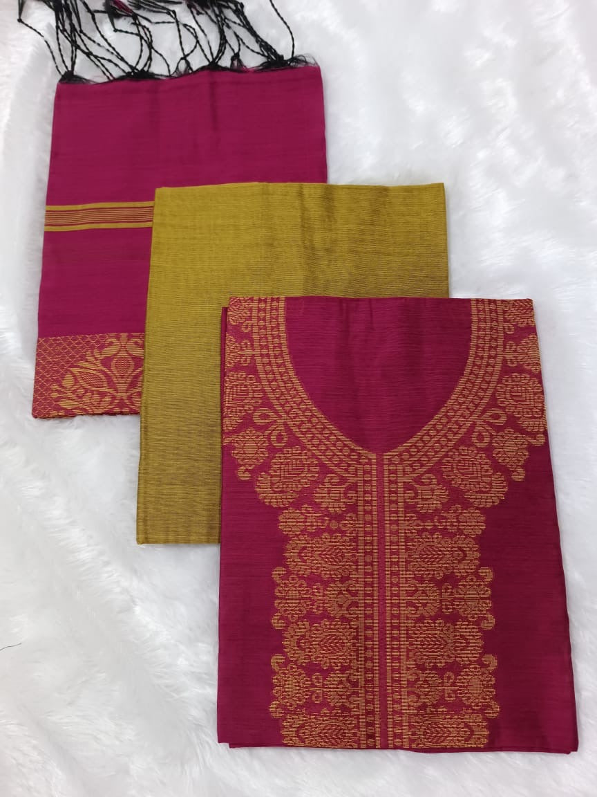 Red Woven Salwar Suit – Unstitched Dress Material for Effortless Elegance