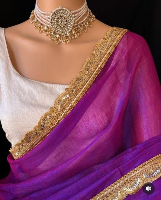 SAMVITA Purple Tissue Saree with Beautiful Lace Border and Pallu