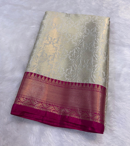 SAMVITA Ivory Silk Saree with Blouse Piece – Shimmering Elegance in Every Fold