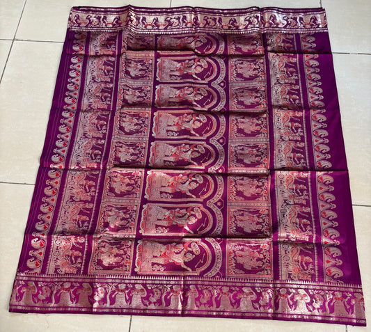 Magenta Pure Silk Kataan Baluchari Saree – A Heritage Weave in Regal Silk