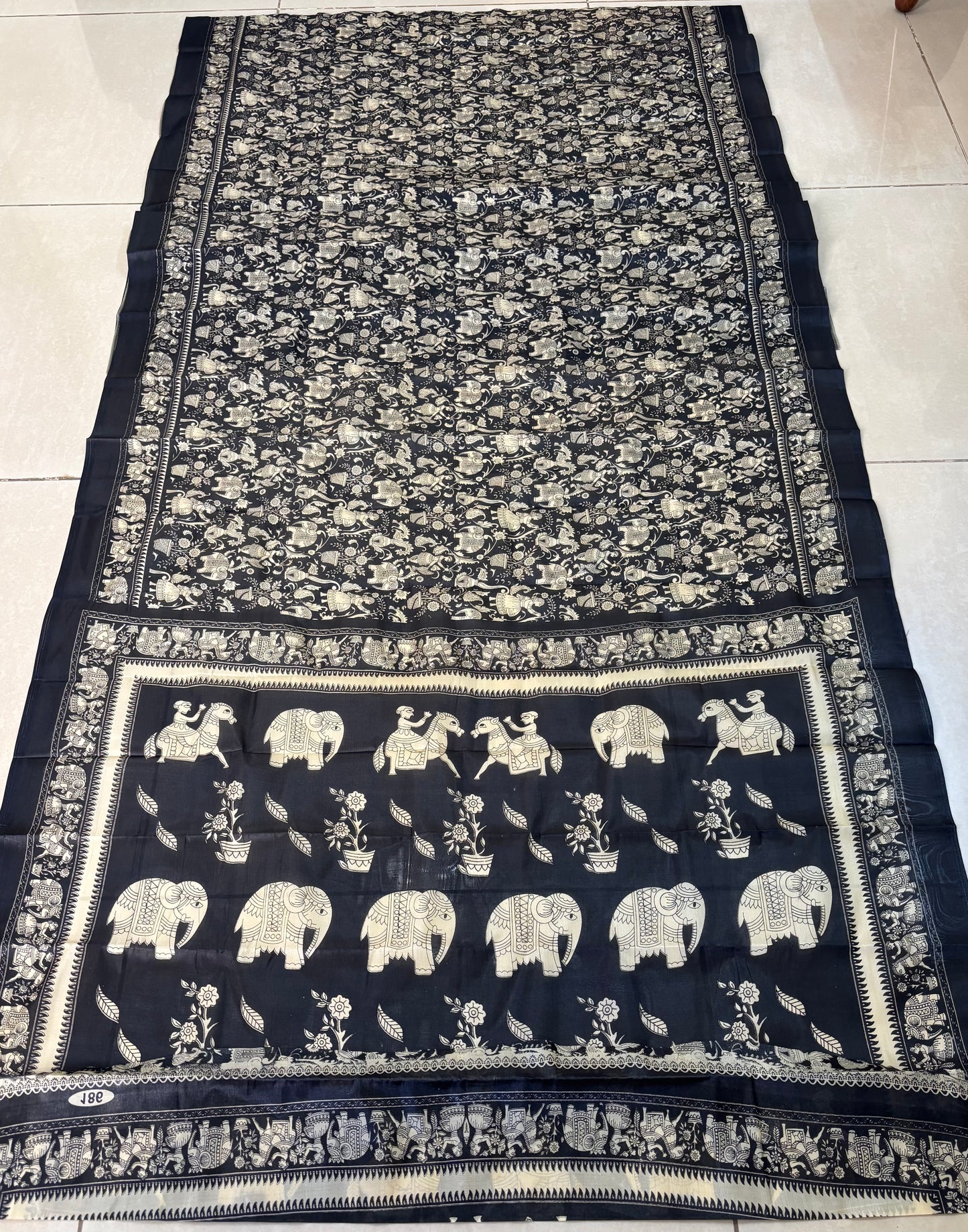 Sustainable Black Silk Saree | Handwoven Banana Stem Fiber | Samvita