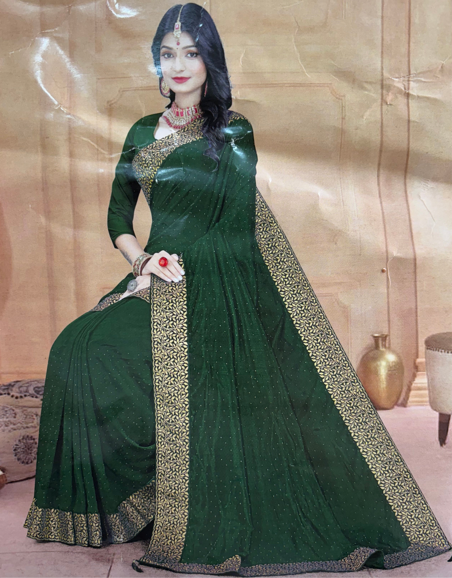 Green Embroidered Georgette Saree with Blouse Piece – Effortless Elegance, Thread by Thread