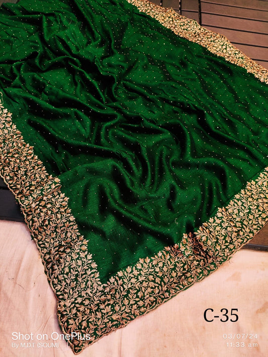 Green Embroidered Georgette Saree with Blouse Piece – Effortless Elegance, Thread by Thread