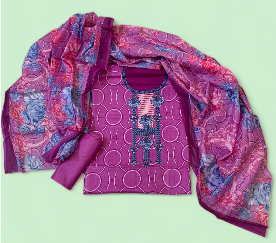 Lavender Pure Cotton Printed Salwar Suit Fabric – Breathable Elegance in Soothing Hues