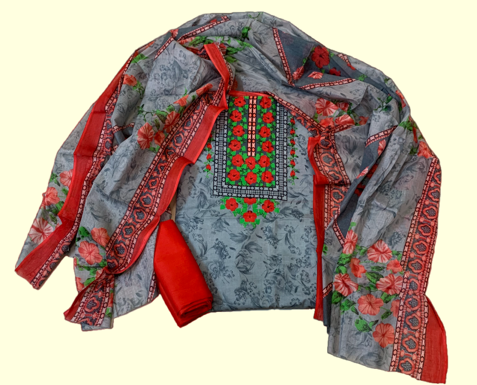 Grey Pure Cotton Printed Salwar Suit Fabric – Breathable Elegance in Soothing Hues