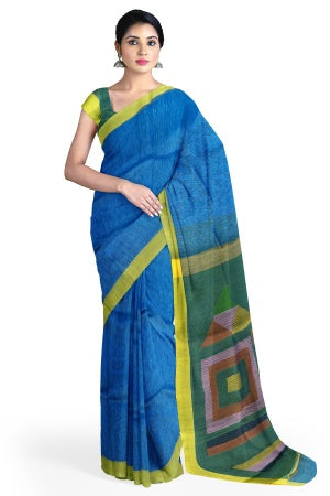 Blue Handloom Soft Saree With Blouse Piece - Samvita Cotton Elegance