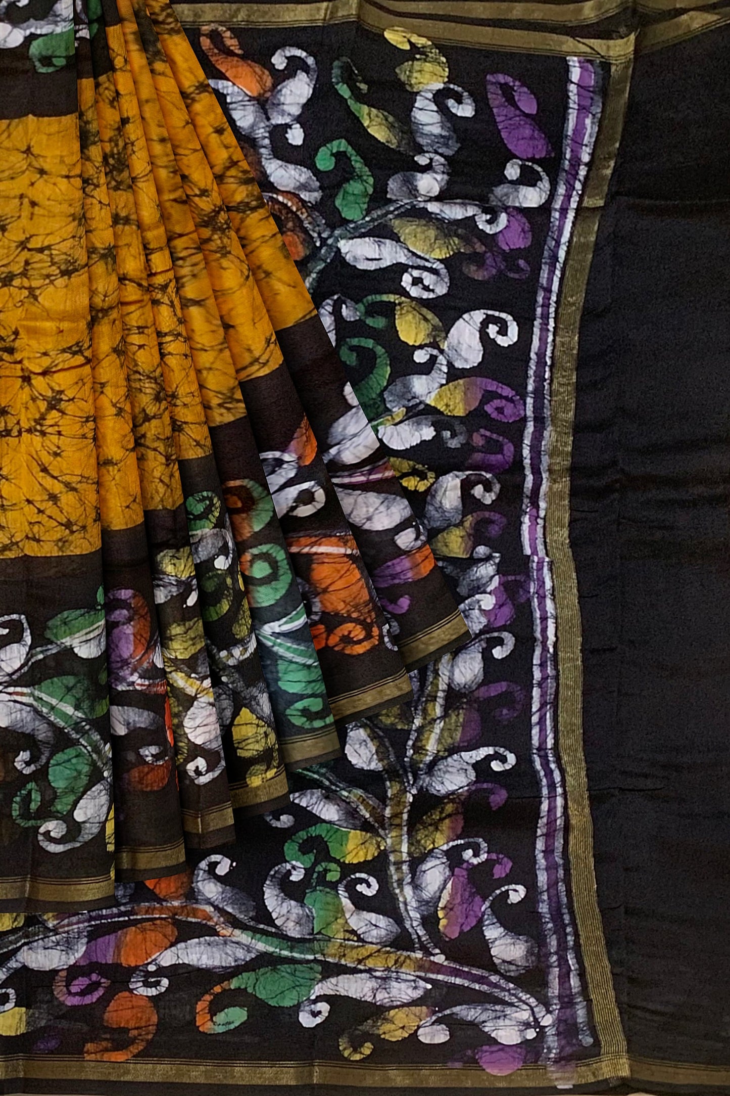 Yellow Chanderi Handprinted Soft Cotton Silk Sarees